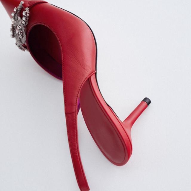 Rhinestone red color slingback high heels