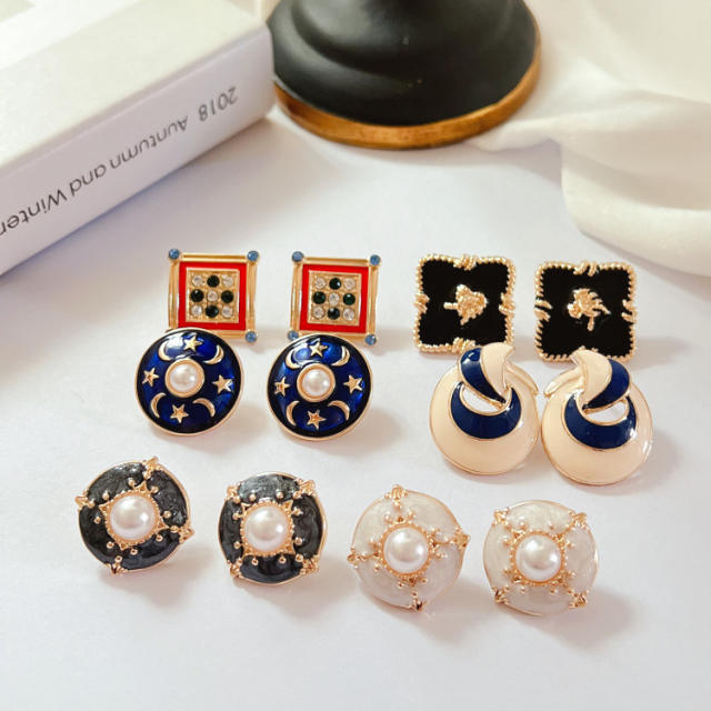 925 needle enamel ear studs vintage