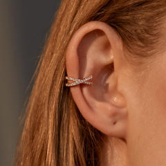 Diamond rhinestone X ear cuff