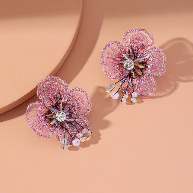 Occident fashion embroidery flower crystal woven earrings