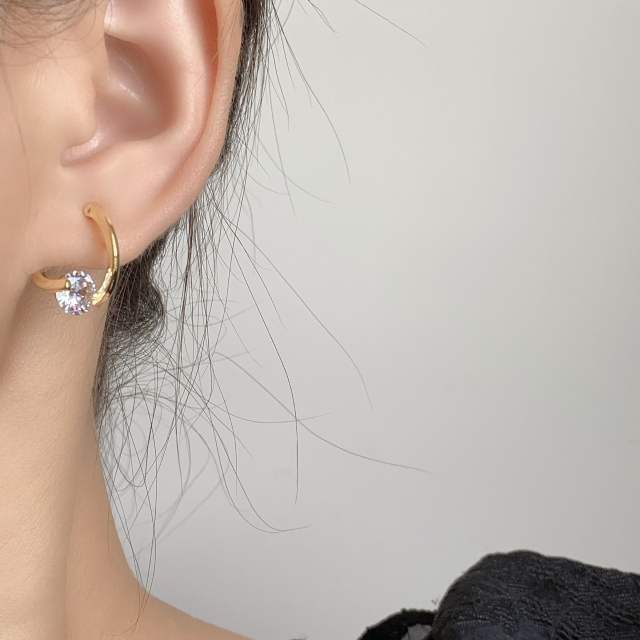 Cubic zircon C shape clip on earrings