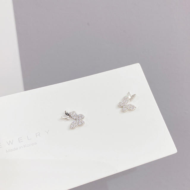 S925 needle diamond butterfly ear studs set