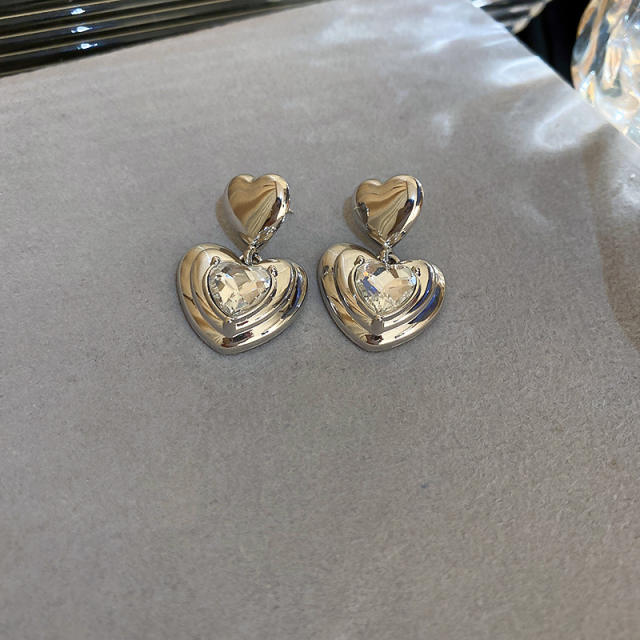 Silver needle korean fashion metal heart dangle earring