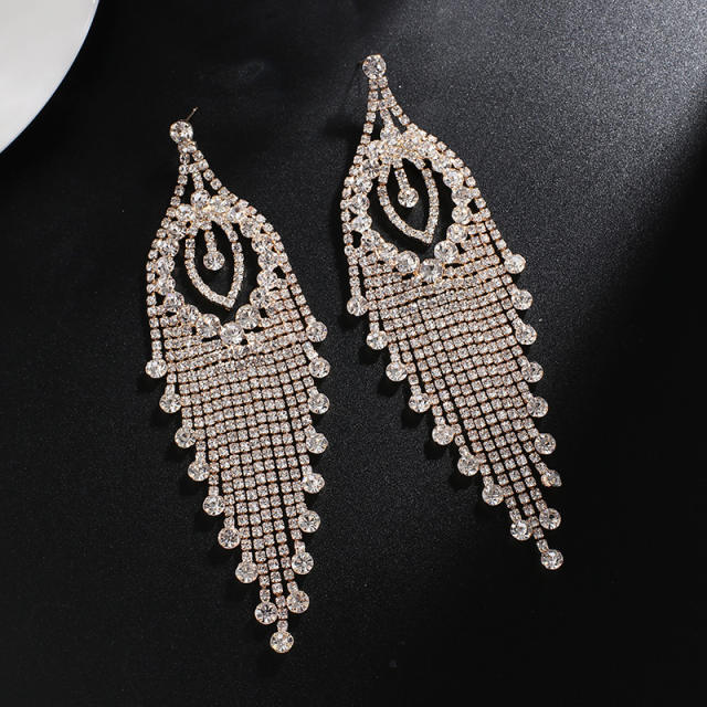 Creative rhinestone tassel long earrings