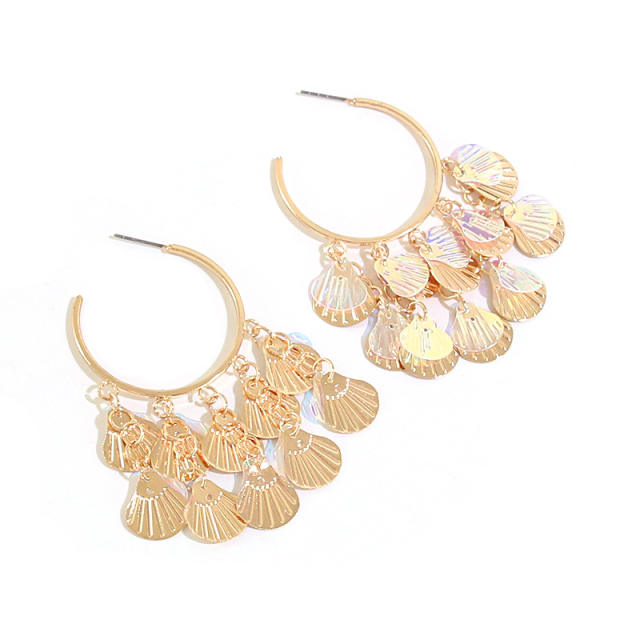 INS metal shell tassel open hoop earrings for women