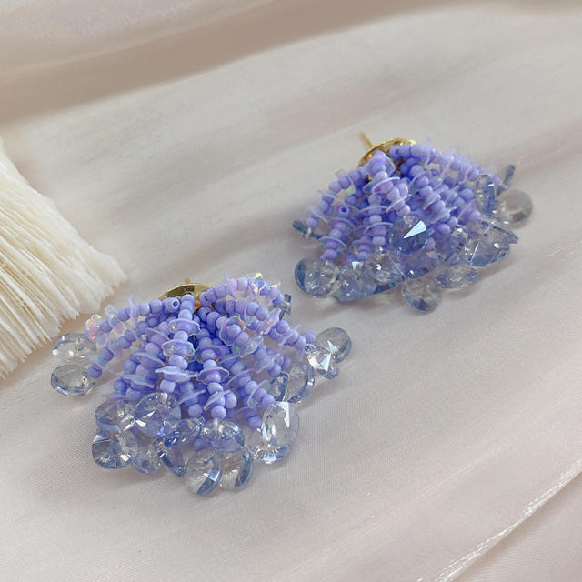 Korean fashion color beaded tassel snowflake ear studs