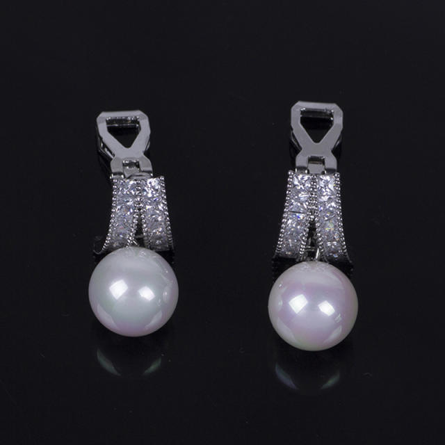 CZ pearl dangle earrings clip on earrings