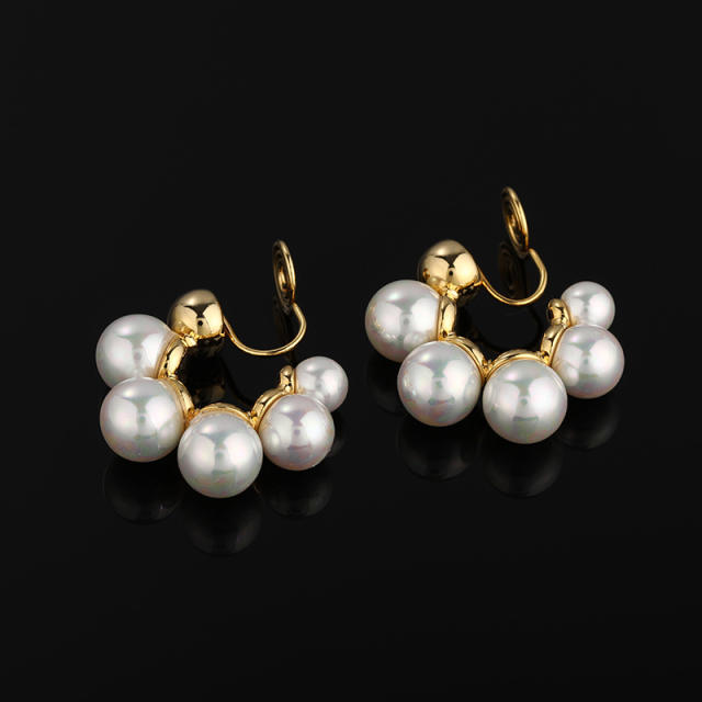 Pearl bead hoop clip on earrings