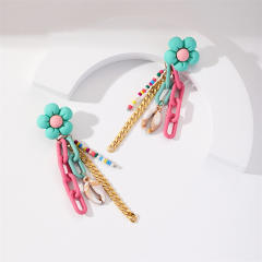 Cute flower chain shell tassel earrings