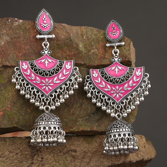 Color enamel vintage tassel jhumka earrings