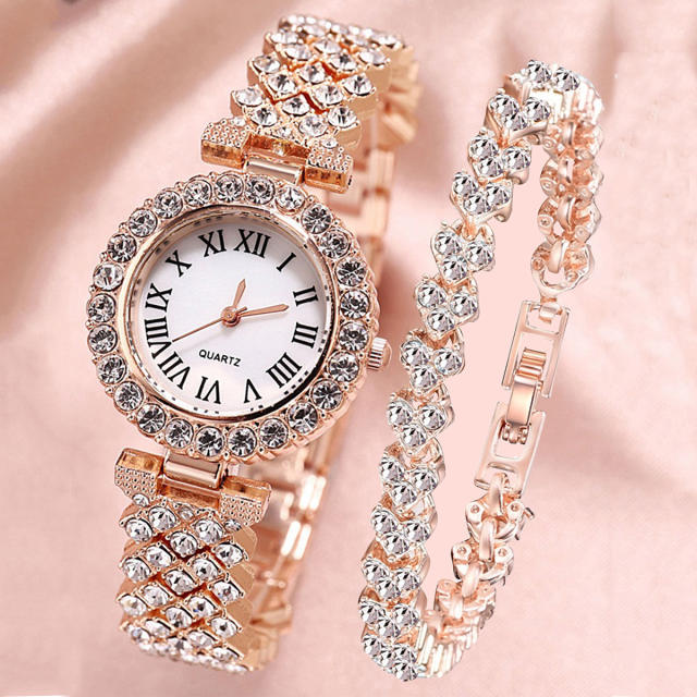 2pcs diamond bracelet women watch set