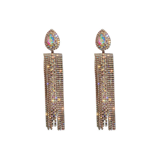 925 needle pave setting rhinestong tassel earrings for women