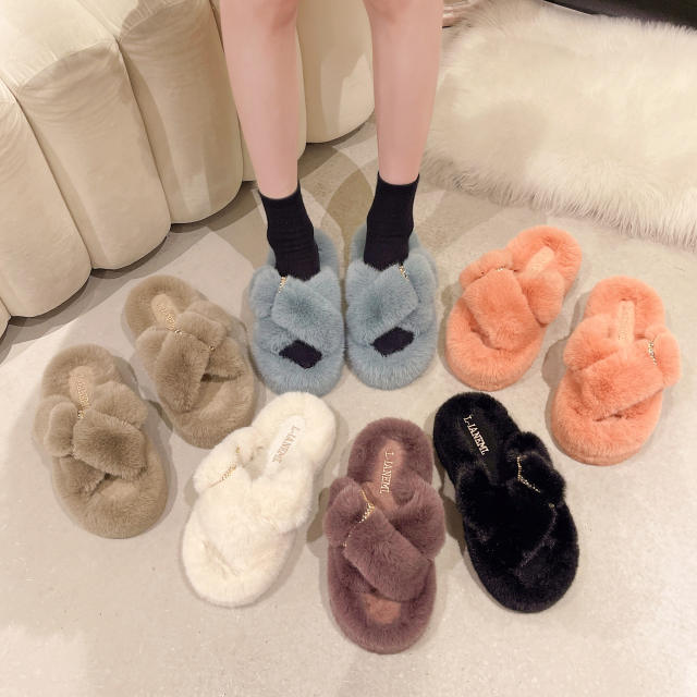 Fluffy platform slippers for women