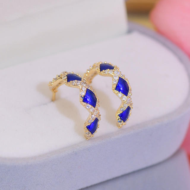 Vintage sapphire blue cubic zircon open hoop earrings