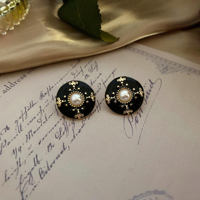 925 needle vintage palace trend button ear studs