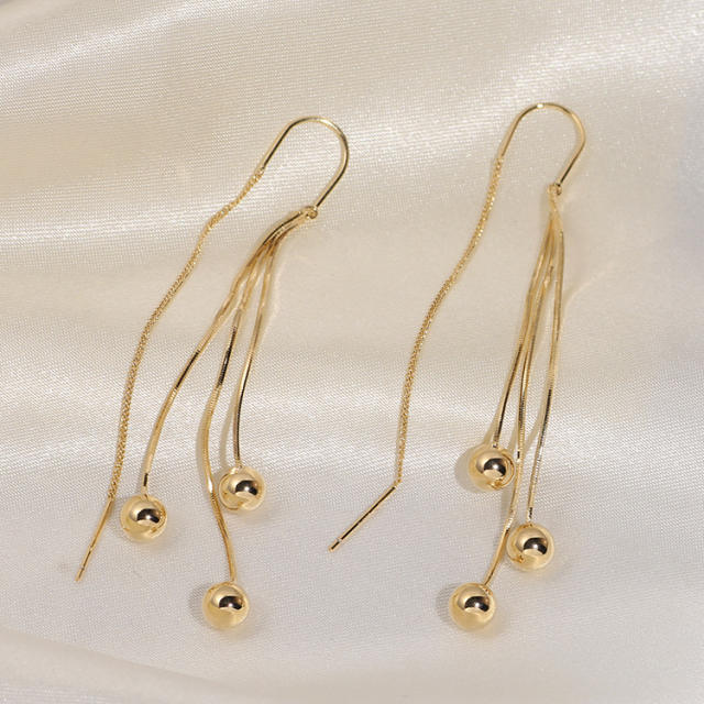 Gold color bead tassel clip on earrings dangle earrings