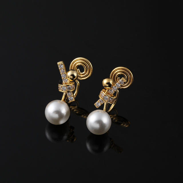 Knot diamond pearl clip on earrings