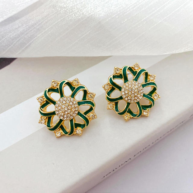 925 needle color enamel diamond ear studs brooch