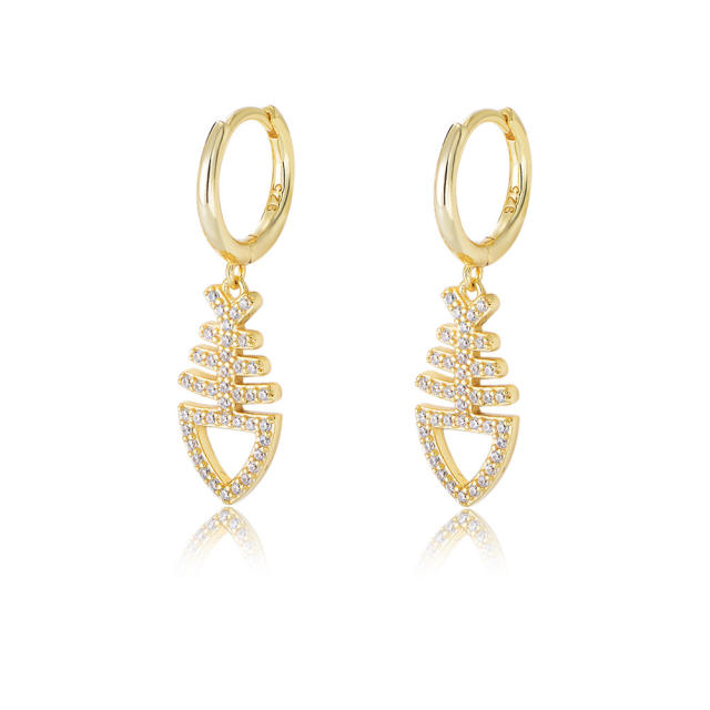 s925 sterling silver diamond Fishbone earrings