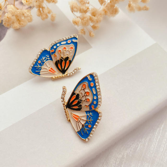 Vintage enamel butterfly ear studs brooch