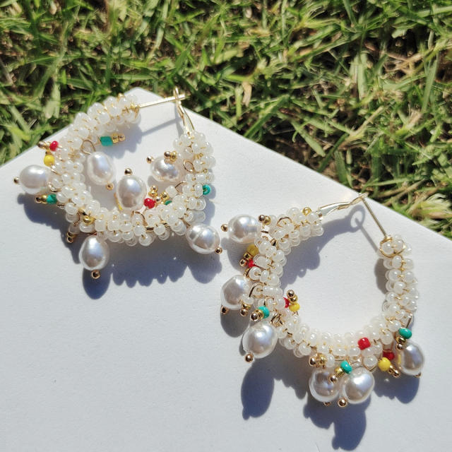 Summer design handmade beaded hoop earrings
