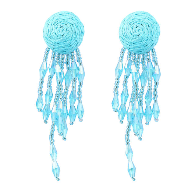 INS boho acrylic tassel straw earrings