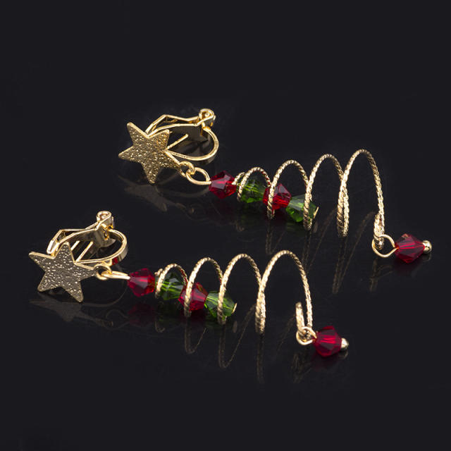 Christmas tree clip on earrings dangle earrings