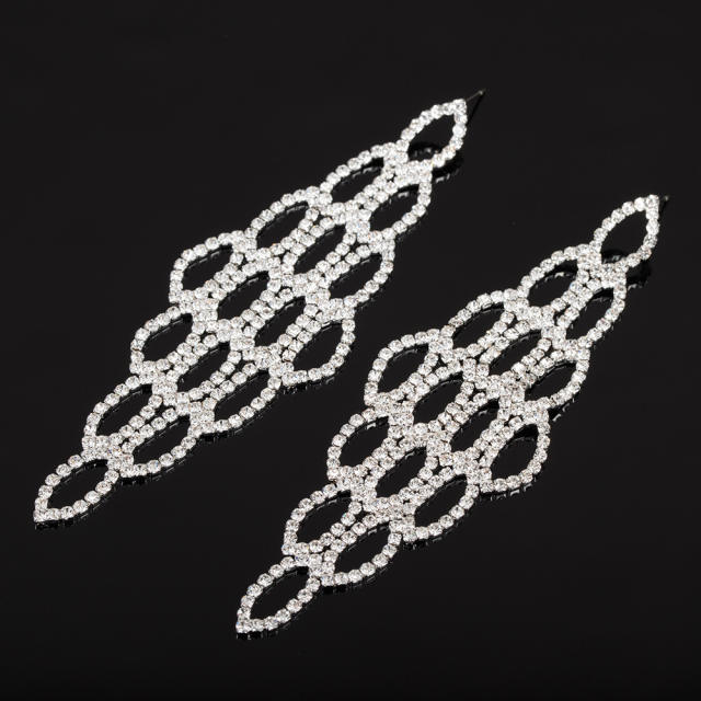 Hollow design pave setting rhinestone long earrings