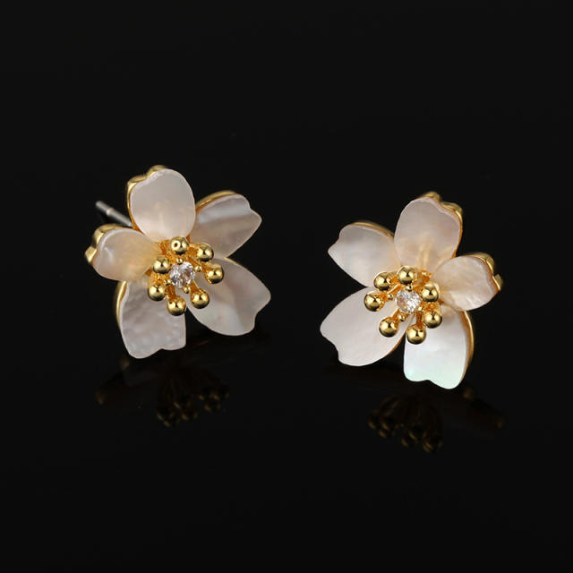 Bloom shell flower clip on earrings