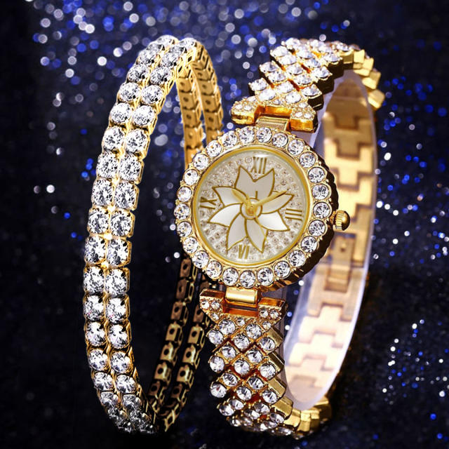 2pcs diamond bracelet women watch set