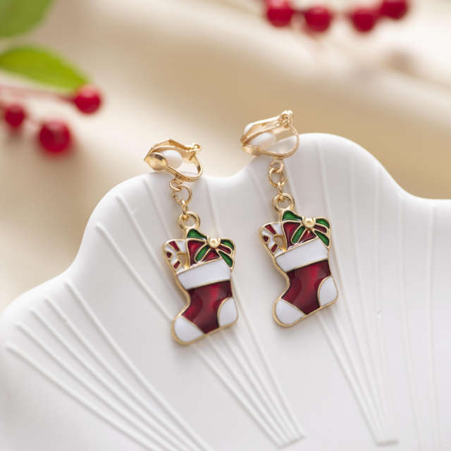 Enamel Christmas clip on earrings