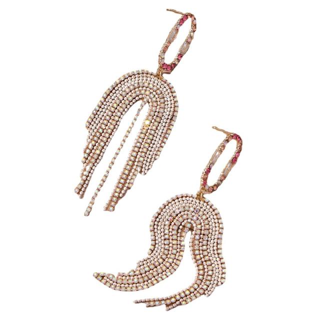 Luxury pave setting rhinestone tassel dangle earrings