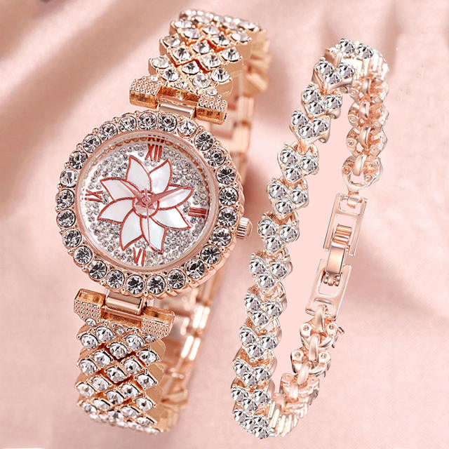 2pcs diamond bracelet women watch set