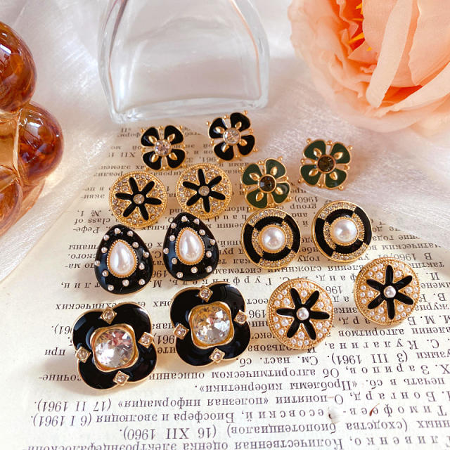 925 needle deep color series enamel ear studs