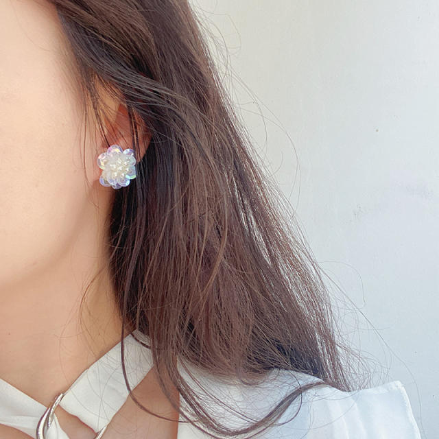 Korean fashion summer sweet flower beaded tassel earrings