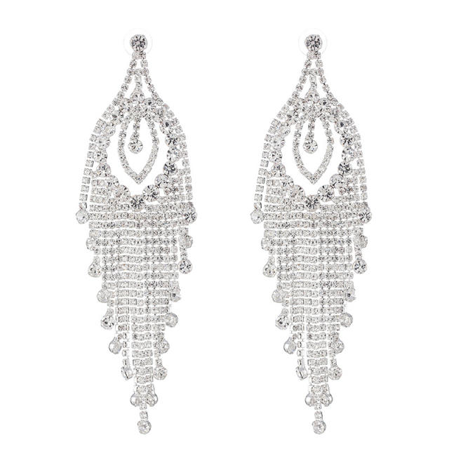 Creative rhinestone tassel long earrings