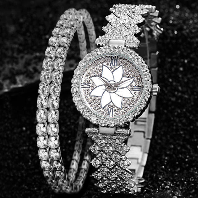 2pcs diamond bracelet women watch set