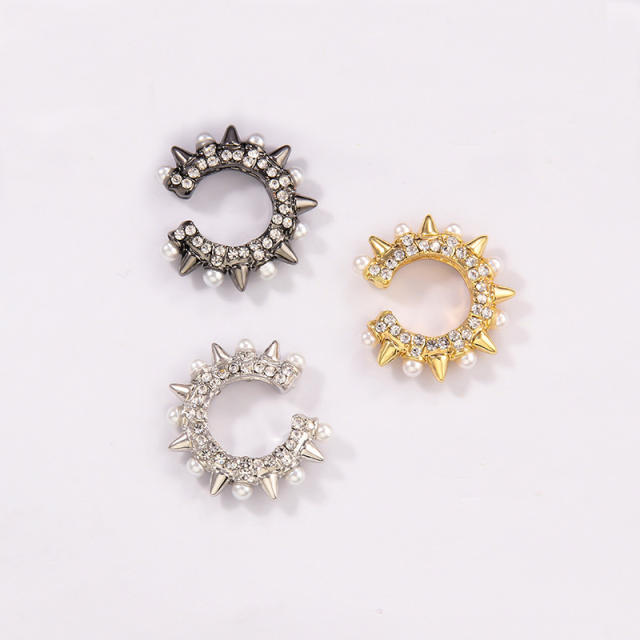 Fashion rhinestone pearl rivet ear cuff