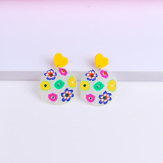 Summer cute floral round charm acrylic earrings