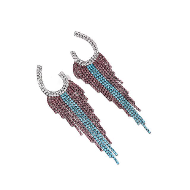 925 needle shiny rhinestone tassel earrings