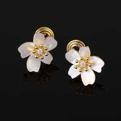 Bloom shell flower clip on earrings