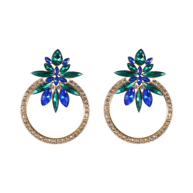 Luxury color glass crystal statement ring ear studs
