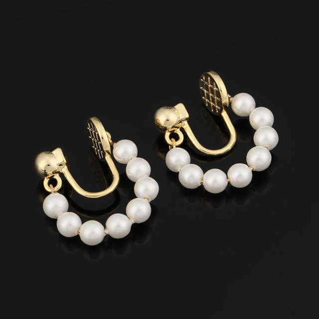 Pearl beaded hoop clip on earrings