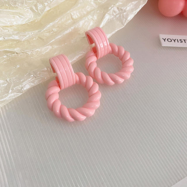 925 needle pink color series sweet ear studs