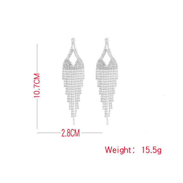 Luxury pave setting rhinestone tassel wedding earrings