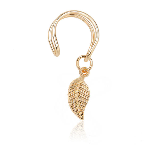 Leaf charm hollow ear cuff