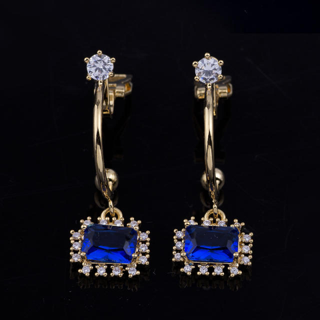 Classic square sapphire charm clip on earrings