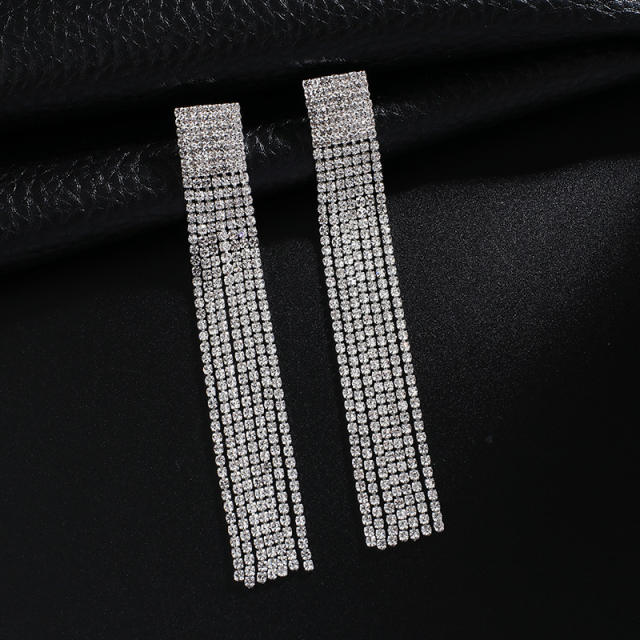 Rhinestone tassel long earrings