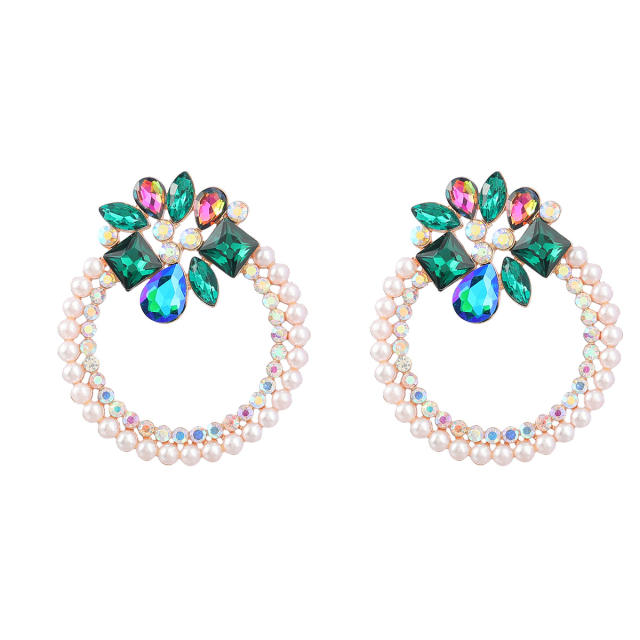 2022 color glass crystal pearl beaded ring ear studs