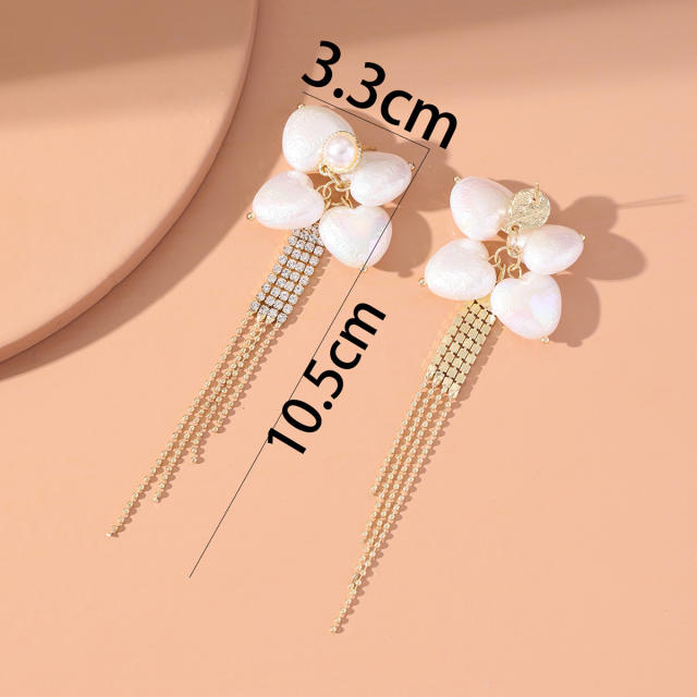 Hot sale white color cubic zircon tassel pearl earrings